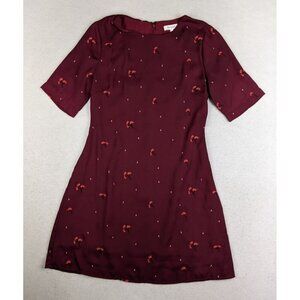 Honey Belle Women's Dress Size Small Maroon Red Floral Embroidered Short Sleeve